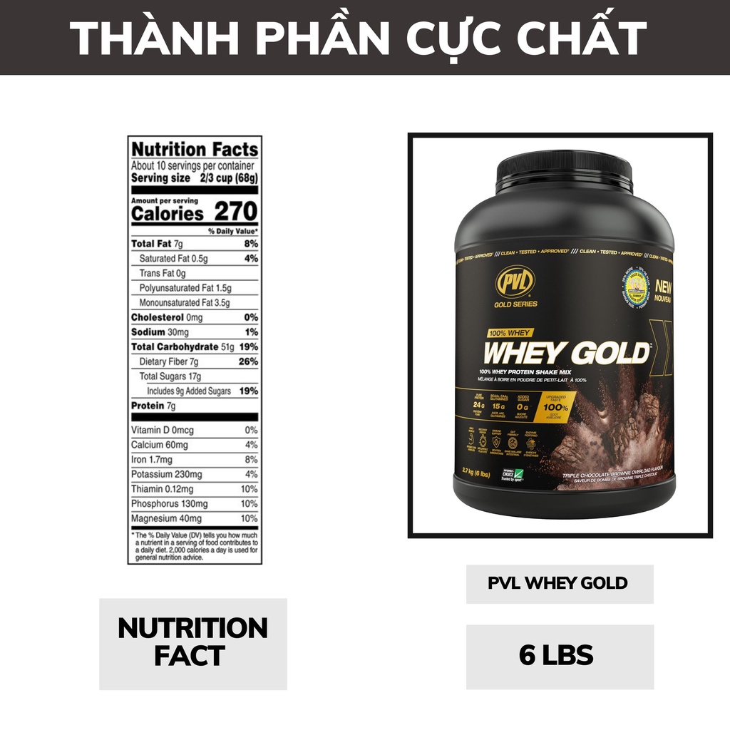 HỦ 6lbs - PVL 100% WHEY GOLD - Phát Triển Cơ Bắp - Bổ sung thêm Enzym tiêu hoá hấp thu tốt nhất