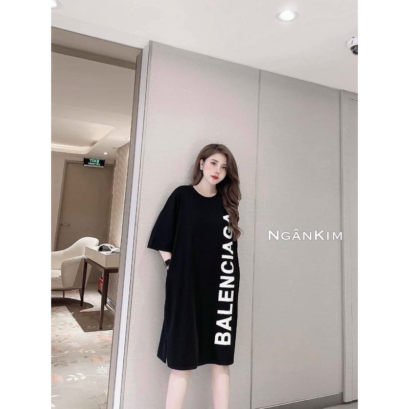 ĐẦM DÁNG SUÔNG-Váy suông cotton in chữ "BALEN" tay lỡ fom thụng k túi dưới 65kg | BigBuy360 - bigbuy360.vn