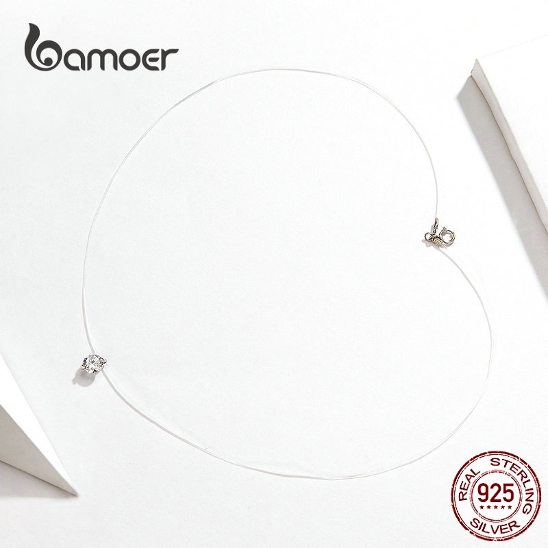 Vòng cổ Bamoer SCN332 đính đá lấp lánh đơn giản thời trang sang trọng