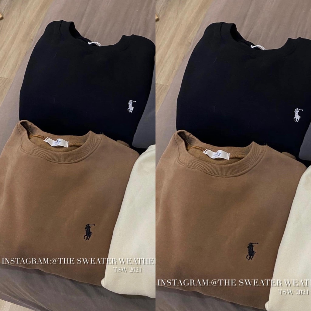 Áo nỉ bông sweater form rộng tay dài nam nữ cổ tròn mặc đôi hàn quốc 3 màu đen tàn nâu logo thêu Unisex Ulzzang