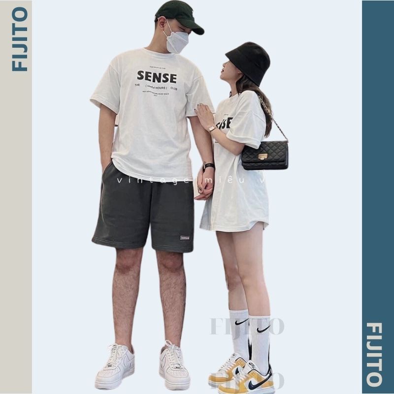 Áo thun nam nữ unisex chữ Sense áo phông đôi sến trắng from rộng giấu quần chất cotton FIJITO M1.156. S