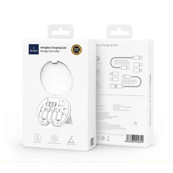 Bộ sạc cáp đa năng,  đầu chuyển kiêm giá đỡ điện thoại WIWU S02 6 in 1 tiện lợi đi du lịch dành cho các loại điện thoại