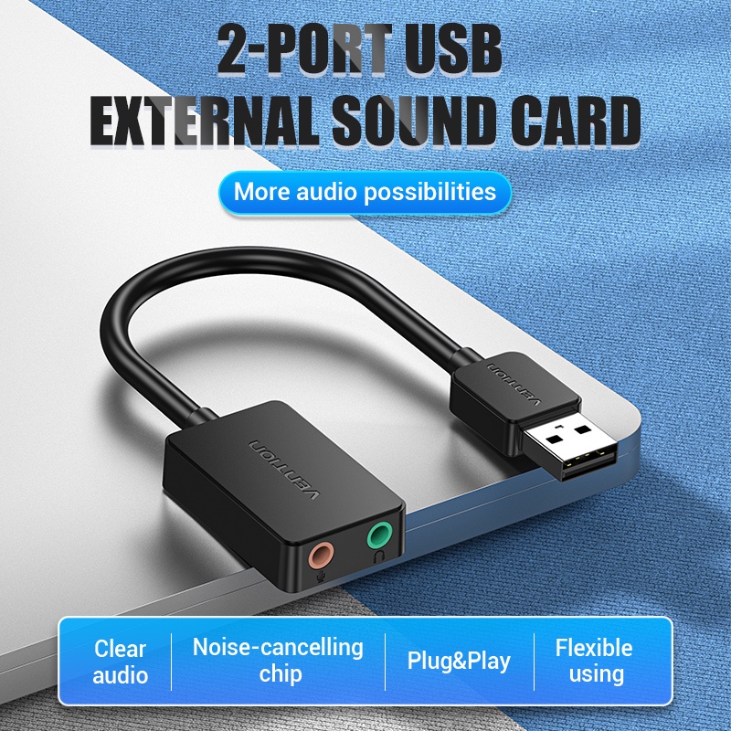 Thẻ âm thanh ngoài Vention chuyển đổi cổng USB sang cổng kép tai nghe và micro