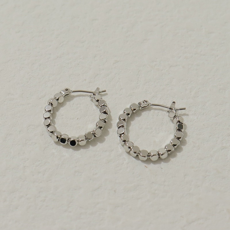 Bông tai bi vuông chân kim bạc