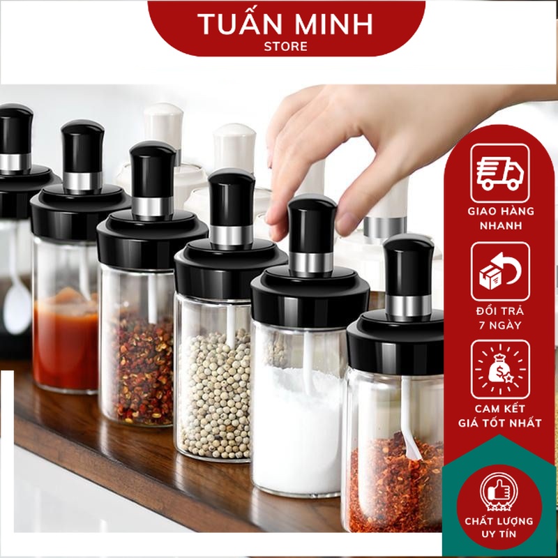Hũ Đựng Gia Vị Thủy Tinh Kèm Thìa, Hũ Đựng Gia Vị Thông Minh 250ml