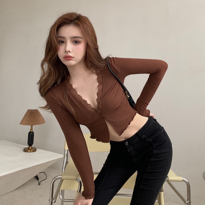 Áo Kiểu Ngắn Cổ Chữ V Phối Ren Gợi Cảm Thời Trang Mùa Hè 2023