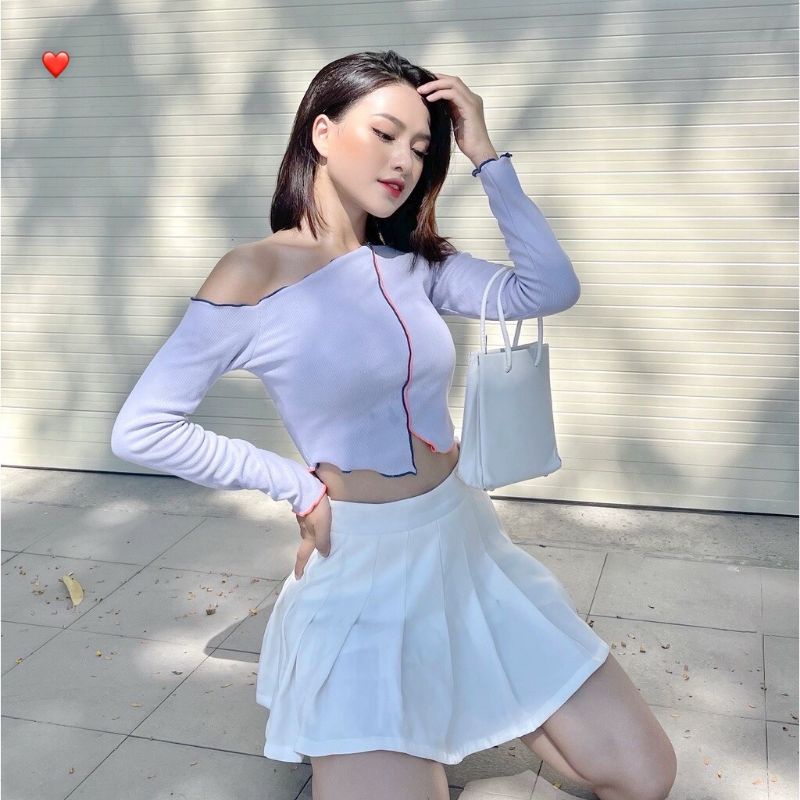 Áo kiểu tay dài body hở ngực xẻ tà giữa cực xinh , chất thun gân mềm mịn mát alohashop91