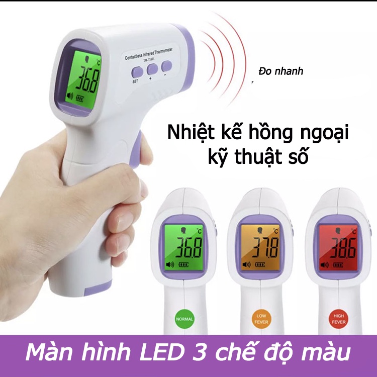 Máy đo nhiệt độ hồng ngoại loại không tiếp xúc đo trán và gáy - Tặng pin bảo hành 12 tháng - KU0026