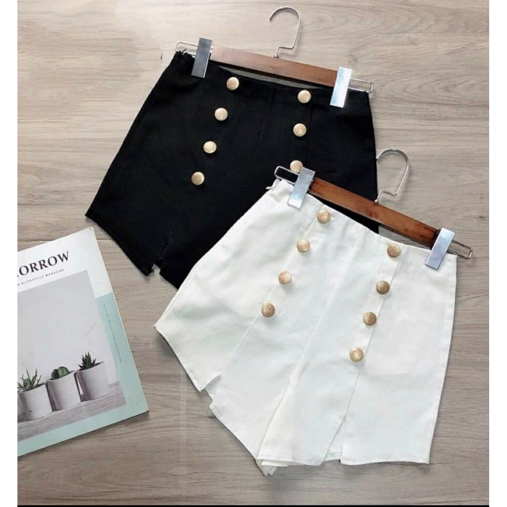 Set áo sơ mi BR tay ngắn phối quần short kaki 8 nút xẻ đùi