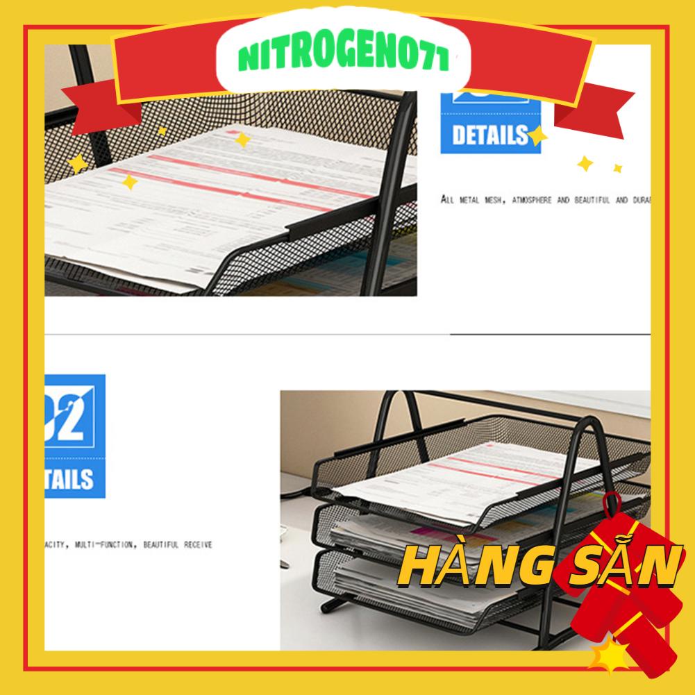 Nitrogen071 Bàn văn phòng Khay đựng tài liệu Lưới Giá đỡ Giấy Thư Kệ kim loại đen cho Trường học tại nhà