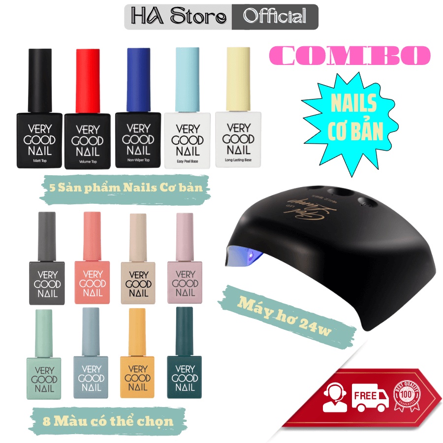 Combo bộ sản phẩm Very good nail chính hãng máy hơn 24w + 5 sản phẩm nails cơ bản + 8 sơn gel màu [chọn màu]