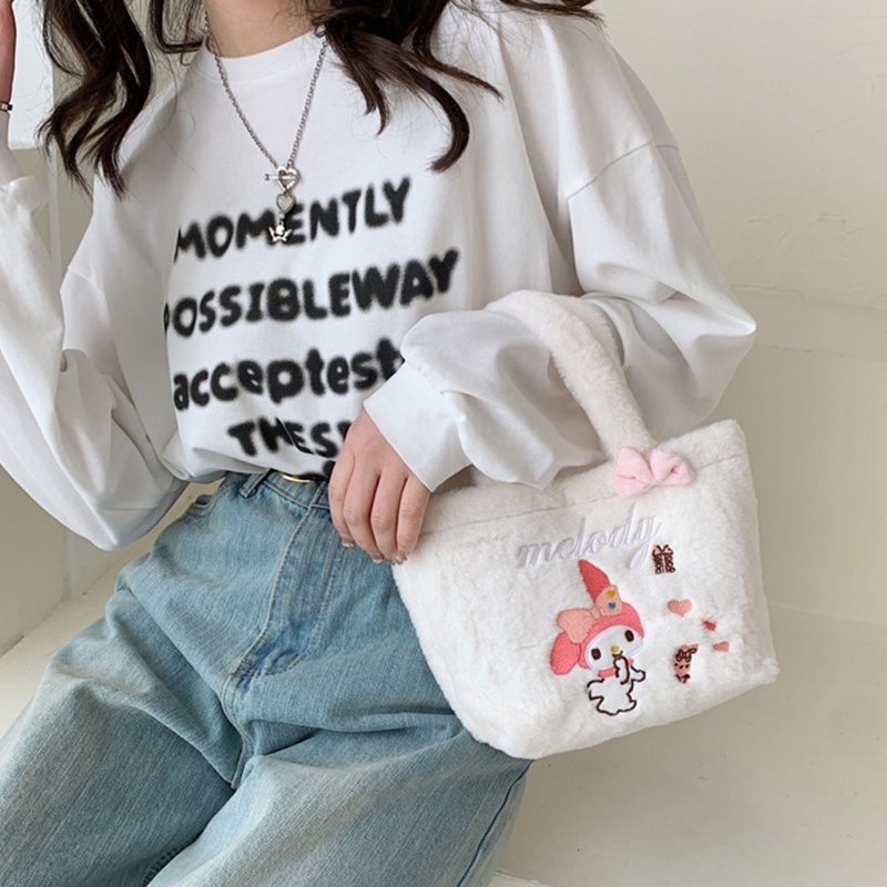 Túi Đeo Vai/Xách Tay Bằng Vải Lông Thêu Họa Tiết Dễ Thương Thời Trang Đường Phố Dùng Khi Chụp Ảnh