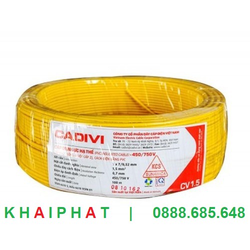 Cadivi Dây điện đơn cáp điện đơn Dây điện mềm CV1.5 CV 1.5 1,5 CHẤM MM2 giá tốt giá rẻ hàng chính hãng - KHẢI PHÁT