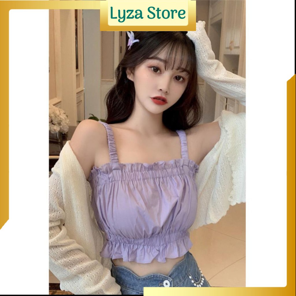 Áo hai dây croptop dúm chất đũi cực xinh 2 màu dưới 58kg