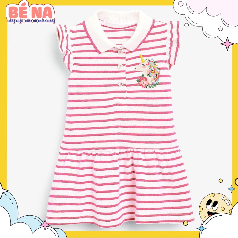 [Hàng chính hãng] Váy cotton bé gái ngắn tay LITTLE MAVEN cổ bẻ kẻ hồng pony cực đẹp