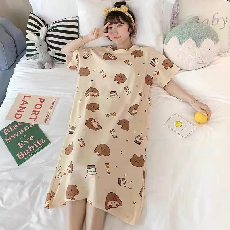 [CÓ BIGSIZE] Váy ngủ mặc nhà thời trang chất liệu cotton siêu mềm mịn co giãn thoáng mát _ mã VN1