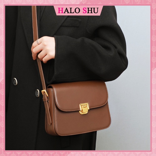 Túi xách nữ đeo chéo dây da dáng hộp đơn giản phù hợp đi chơi HaLo Shu mã DD001