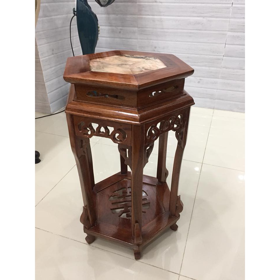 Ghế đôn lục giác , mặt ghế 32cm, kết hợp giữa gỗ và đá, cao 60cm