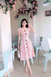 Váy Kẻ Hoa Cúc Hàng Thiết Kế