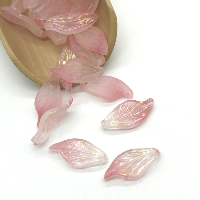 (5 cái)Lá thủy tinh 10*21mm, Nguyên liệu làm trang sức cổ trang, Nguyên liệu diy