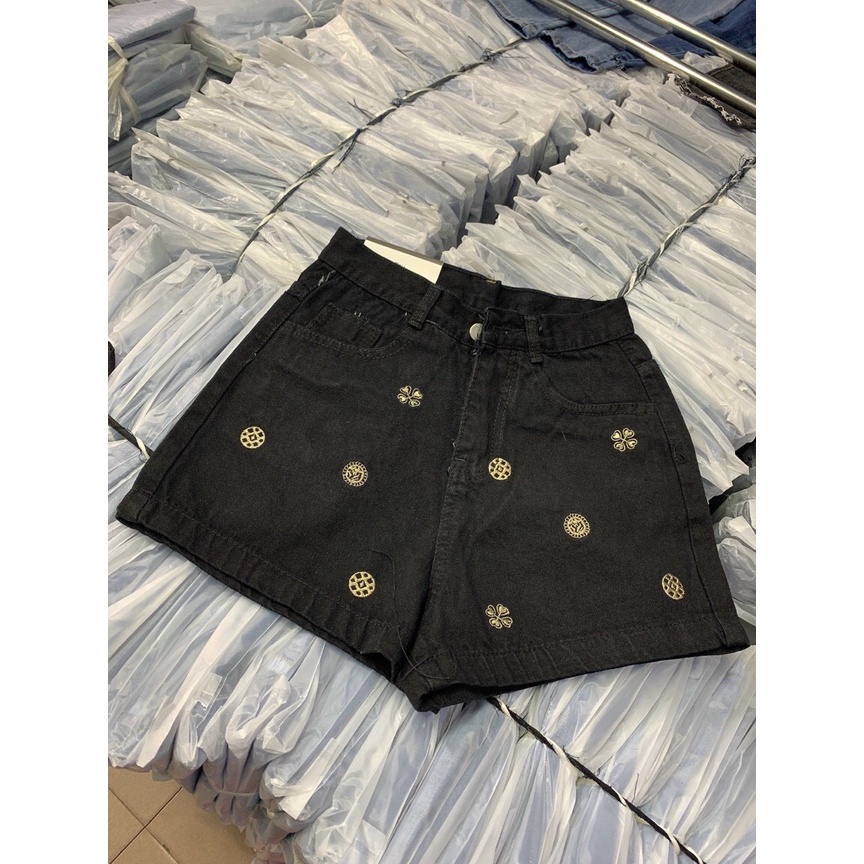 QUẦN JEANS NGỐ SHORT LỬNG NỮ LƯNG CAO LAI CUỐN THÊU BÔNG HOA TRÒN MÀU ĐEN LAI CUỐN MÁT MẺ DÀY DẶN HOT HIT HADI