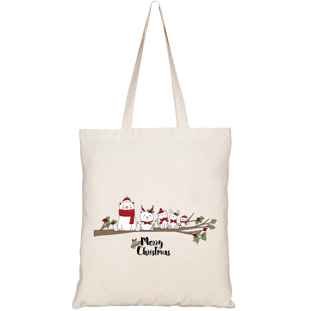 Túi vải tote canvas HTFashion in hình christmas design with cute animal HT116