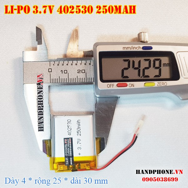 Pin Li-Po 3.7V 250mAh 402530 402531 (Lithium Polymer) cho tai nghe Bluetooth, Smartwatch, định vị GPS, máy nghe nhạc
