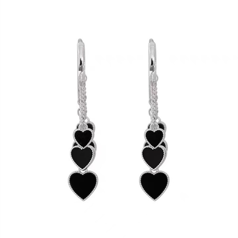 Bông Tai Dáng Dài Phối Tua Rua Hình Trái Tim Thời Trang Hàn Quốc 2022