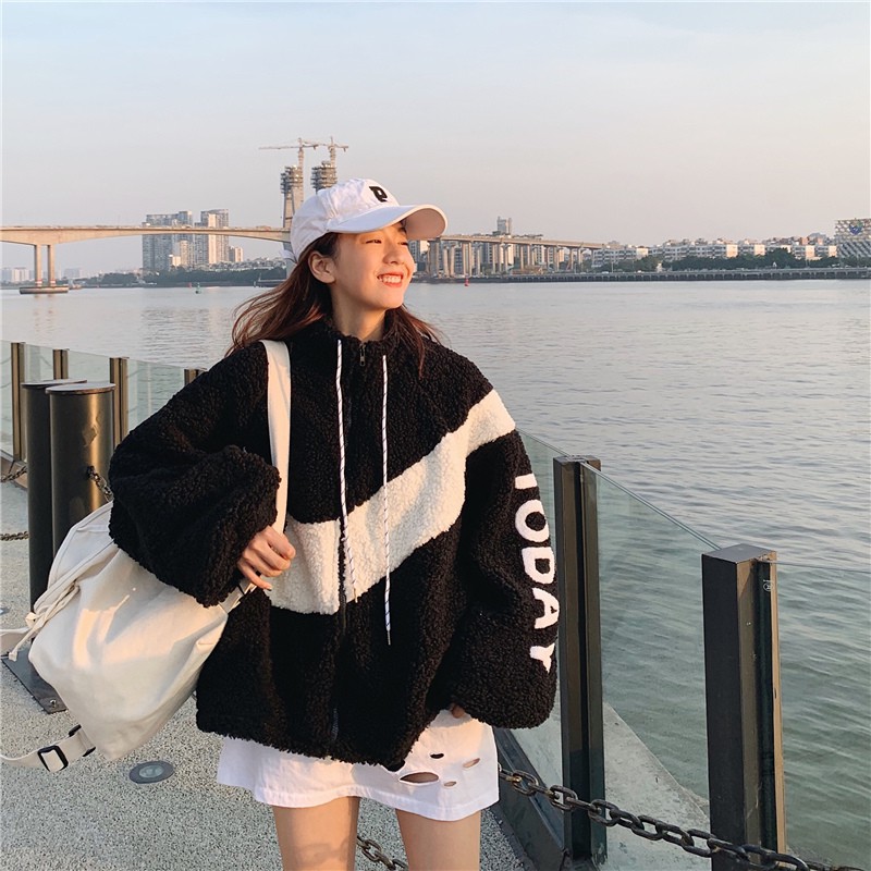 [NEW] [ULZZANG] Áo khoác len lông cừu năng động phiên bản Hàn