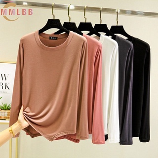 Áo thun nữ modal cotton bất đối xứng không đều modal dài tay áo thun nữ mỏng dáng rộng dáng rộng áo sơ mi dáng rộng Áo sơ mi dáng rộng