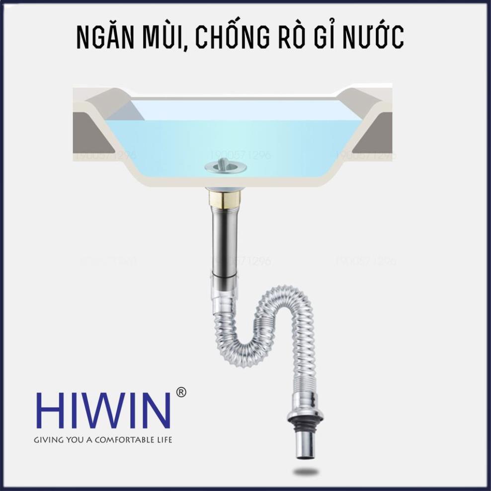 Bộ xả lavabo, xiphong chậu rửa mặt nắp nhấn đồng mặt gương có lỗ chống tràn HIWIN PG-1172