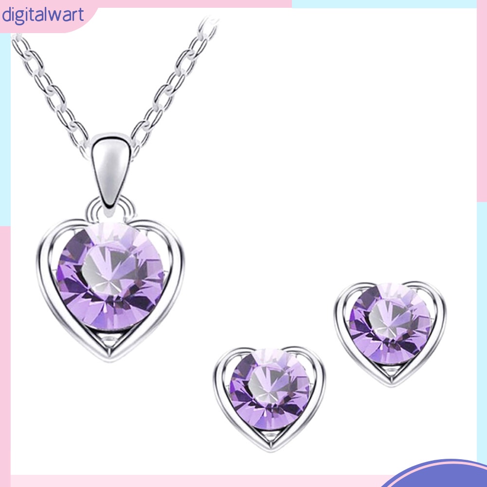 Set Trang Sức Vòng Cổ Và Khuyên Tai Mặt Trái Tim Phối Đá Thời Trang Cho Nữ