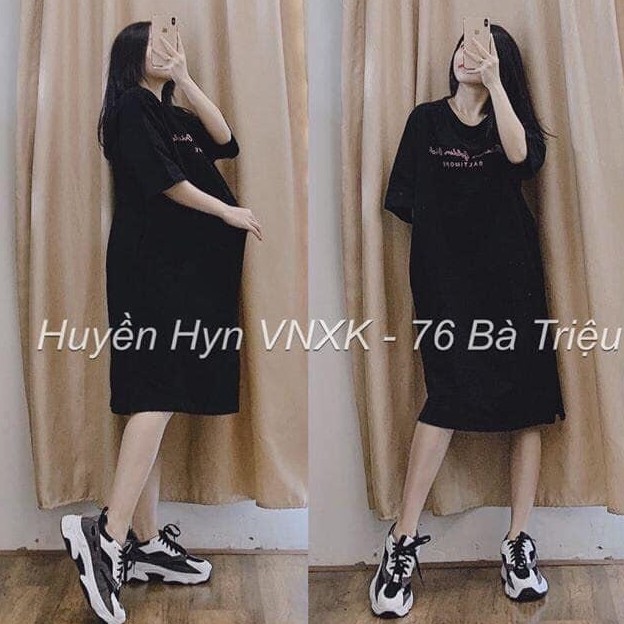 Đầm suông nữ Shynstores - váy xuông cotton in chữ cộc tay cổ tròn vải đẹp freeship | BigBuy360 - bigbuy360.vn