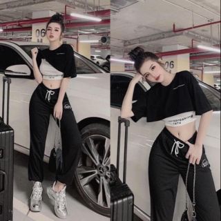 Sét bộ thể thao 3 món áo croptop phối quần dài Cao Cấp
