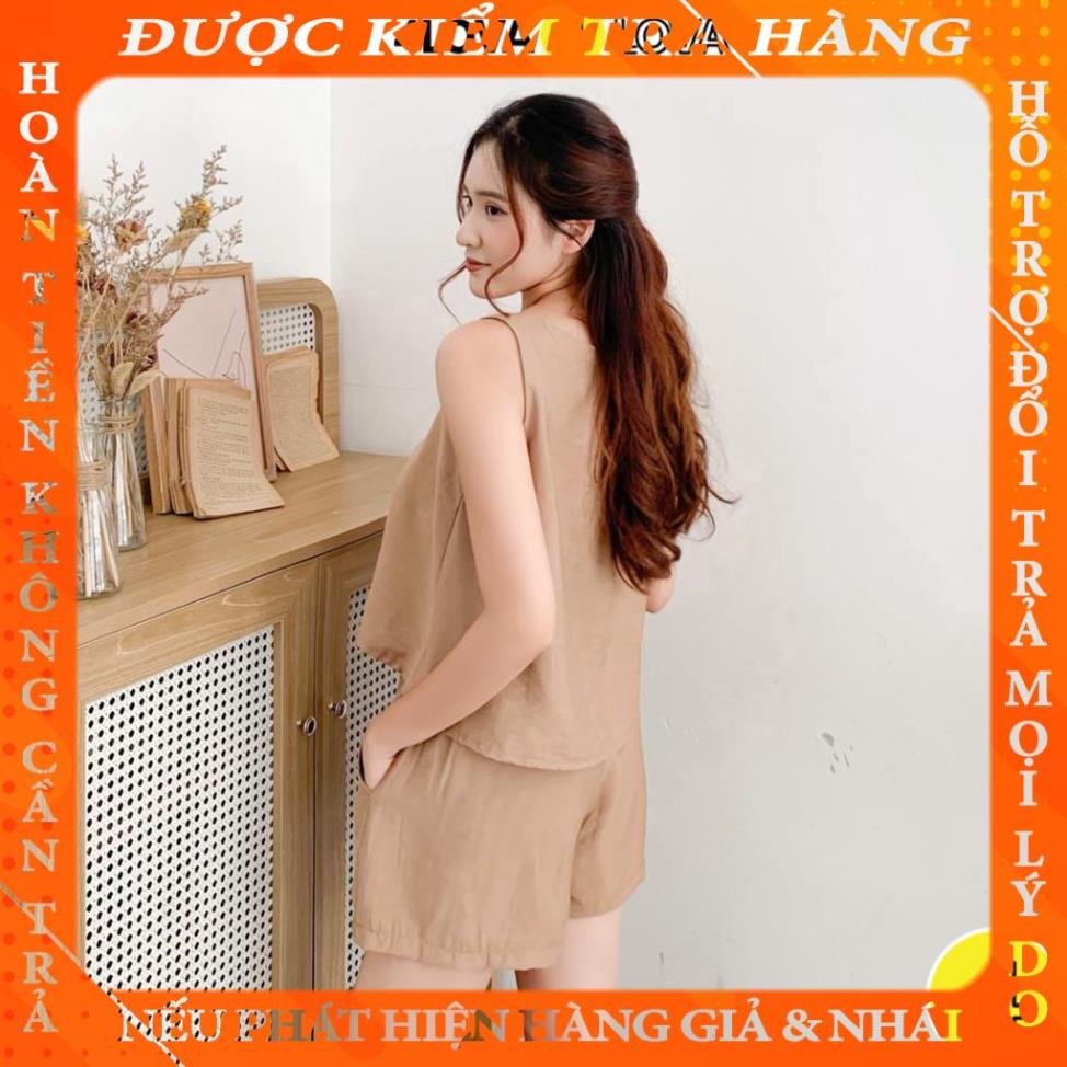 Bộ mặc nhà nữ sát nách 4LOVA vải đũi mỏng mát thoải mái, nhiều màu tươi sáng nữ tính ehana