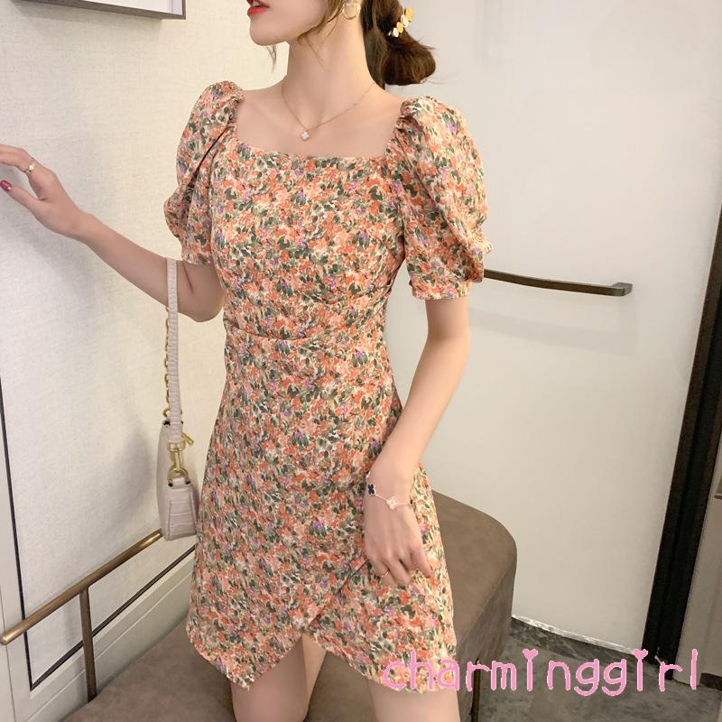 Đầm Liền Thân Tay Phồng Cổ Vuông In Họa Tiết Hoa Dành Cho Nữ