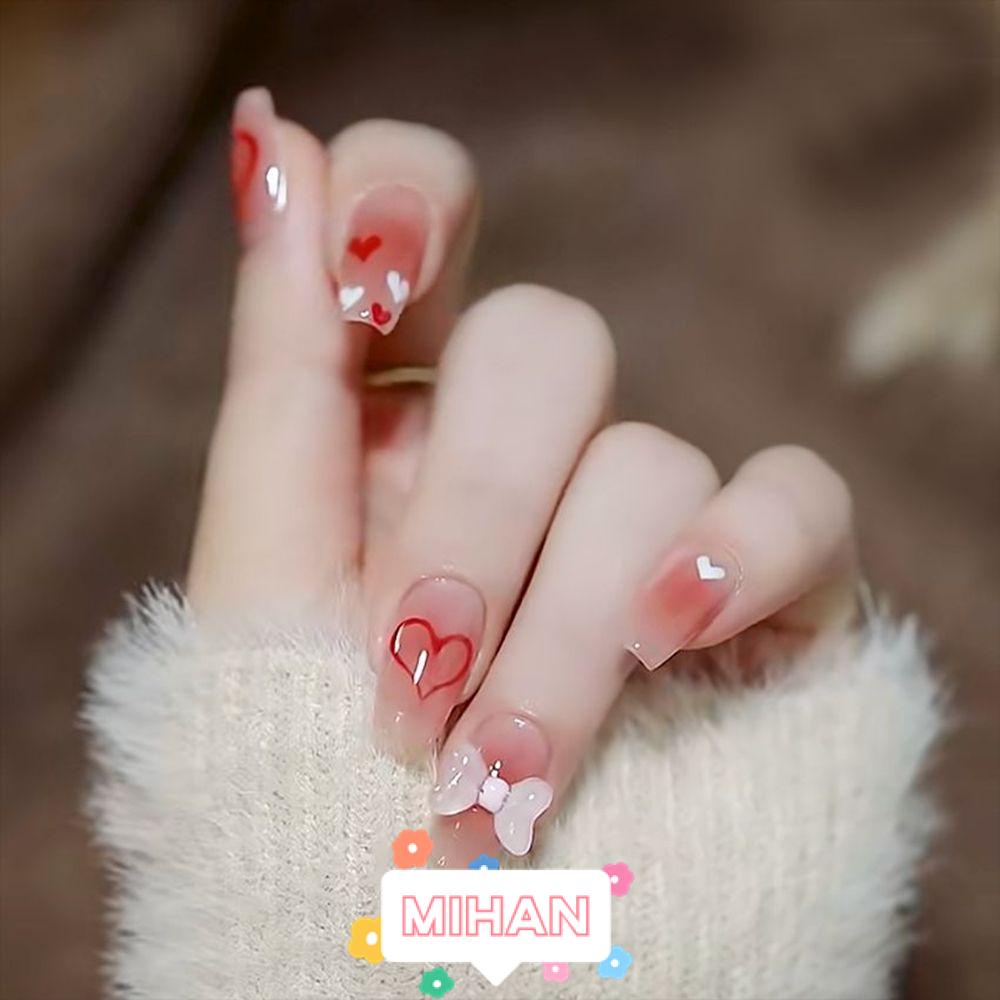 Hộp 24 Móng Tay Giả Trái Tim Nơ Che Phủ Toàn Diện MIHAN1