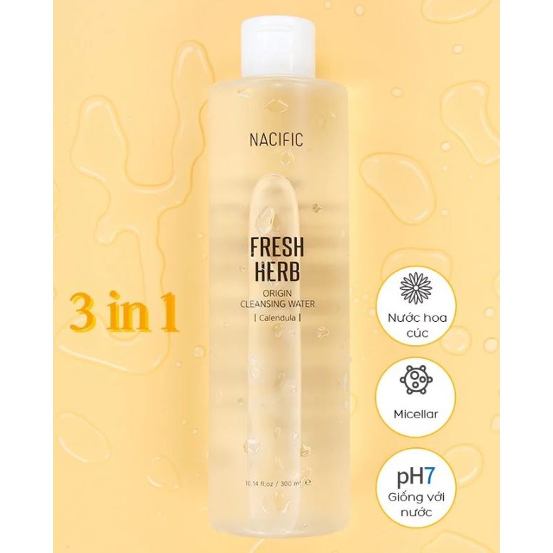 Nước Tẩy Trang Làm Sạch, Dịu Da Chiết Xuất Hoa Cúc NACIFIC Fresh Herb Origin Cleansing Water Calendula 300ml