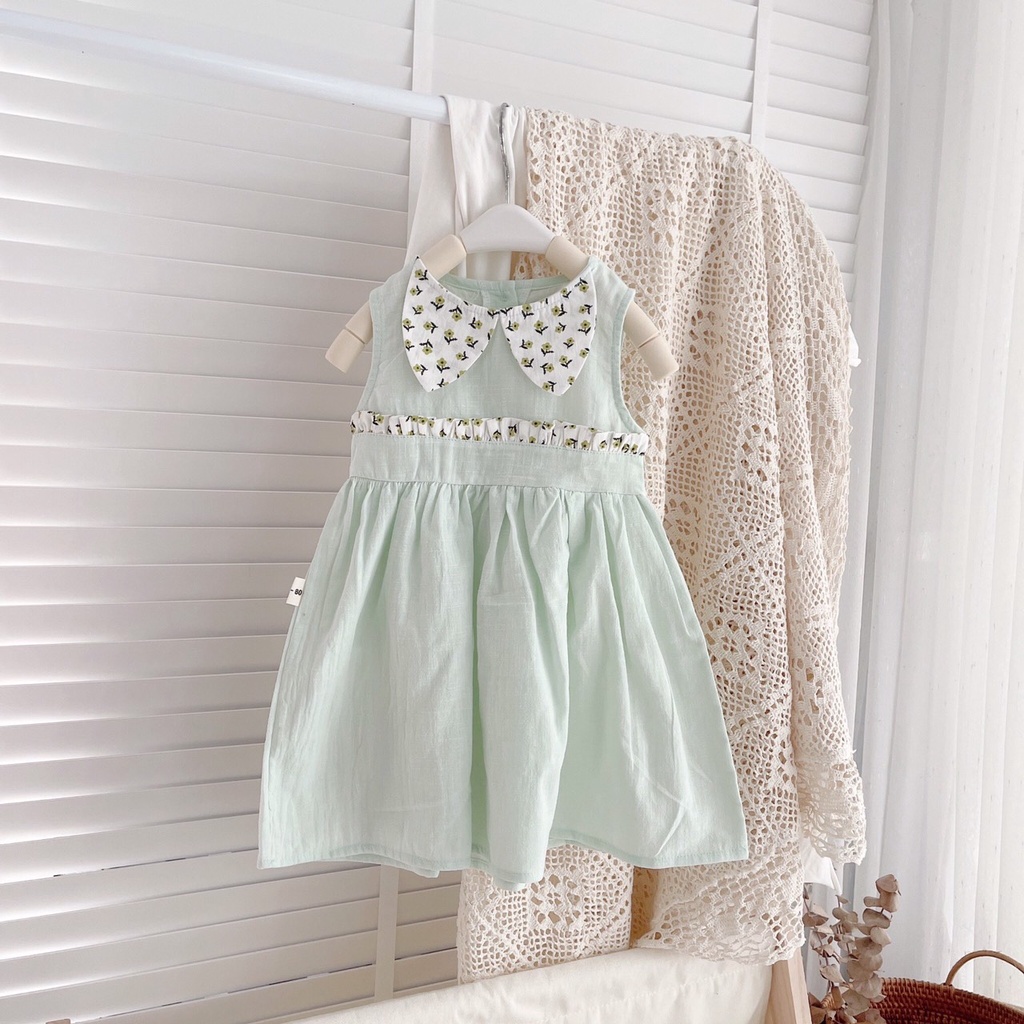 Váy hè sát nách cổ phối tai mèo cho bé 8-21kg (1-6 tuổi)