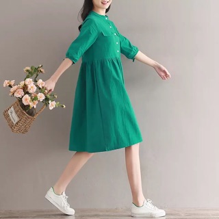 Đầm xanh lá tay nơ