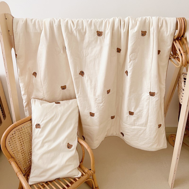 Chăn/ Áo gối cotton nguyên chất thân thiện với da in hình gấu cho trẻ em