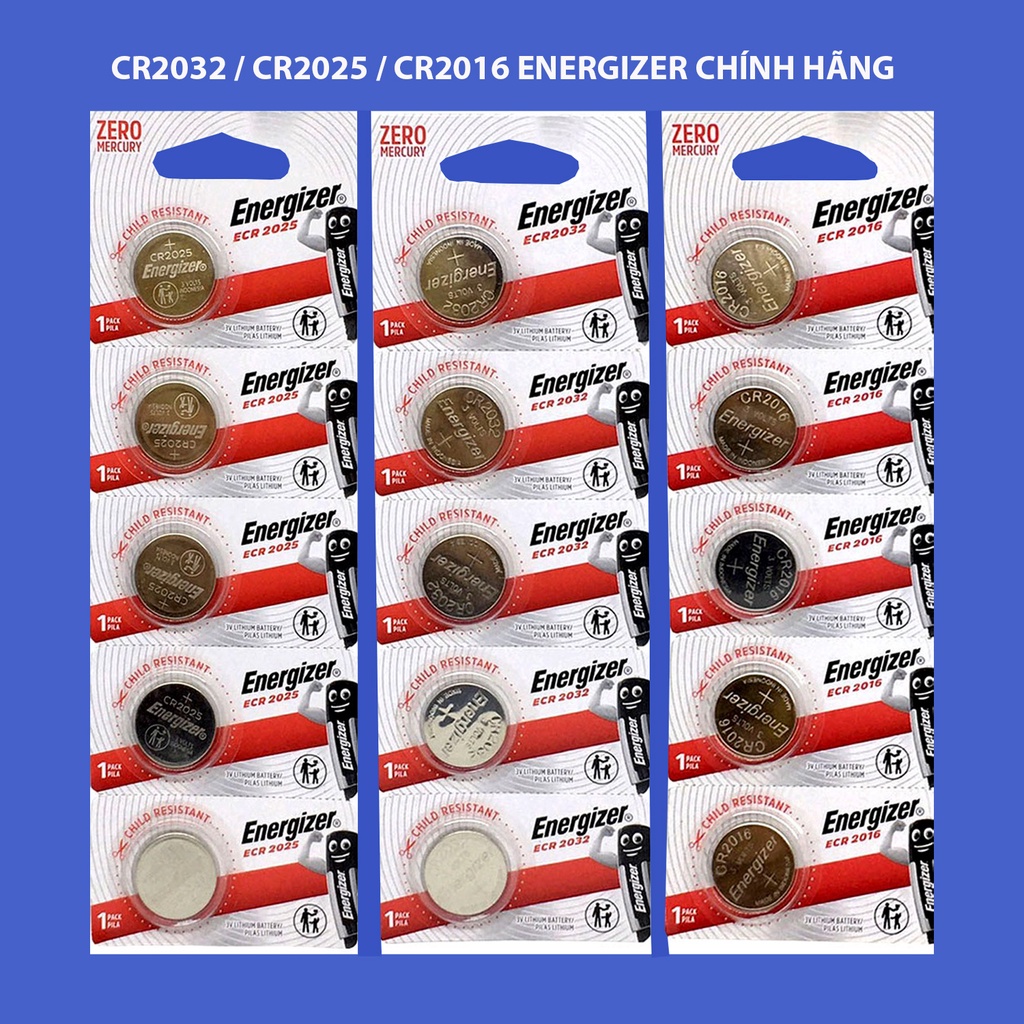 Pin CR2032 / CR2025 / CR2016 Energizer vỉ 5 viên chính hãng