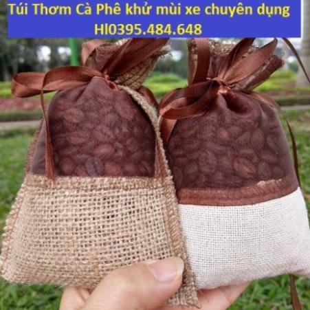 Túi Thơm Cafe treo xe [Combo 3 túi tặng 01 lọ Tinh Dầu Cà phê] khử mùi ô tô, treo phòng, treo tủ, diệt nấm mốc