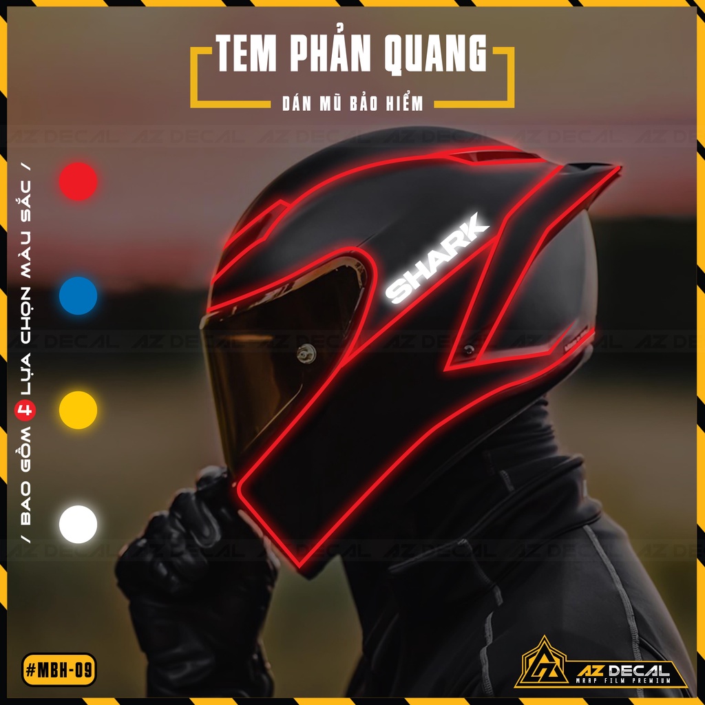Sticker Dán Nón Bảo Hiểm Fullface, 3/4 Mẫu Tem Chỉ Shark | MBH-09 | Decal Phản Quang Trang Trí Mũ Bảo Hiểm Đẹp