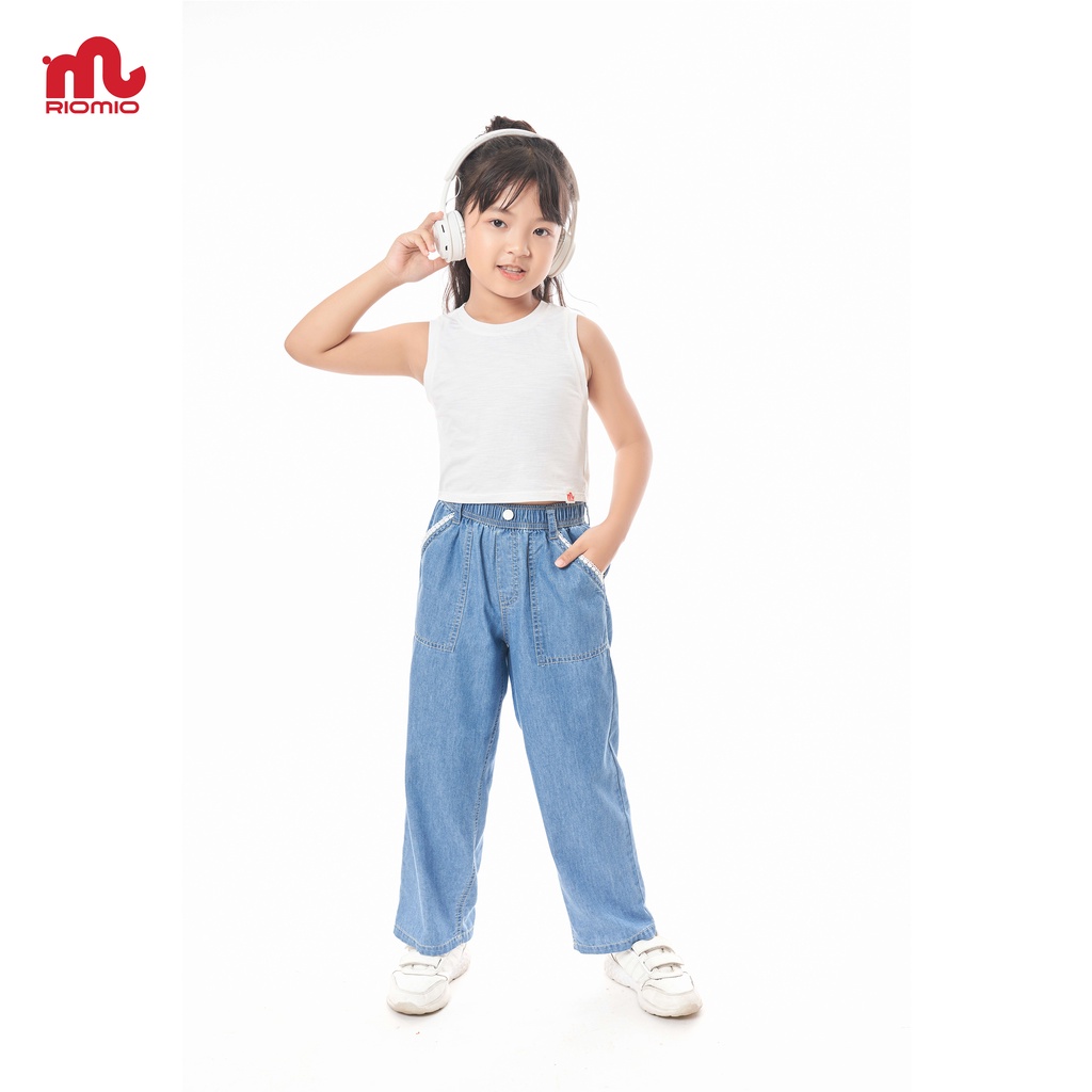 Quần jean cho bé gái 5-12 tuổi (20-50kg) ống rộng RIOMIO phối ren túi 100% cotton USA cao cấp - RO231
