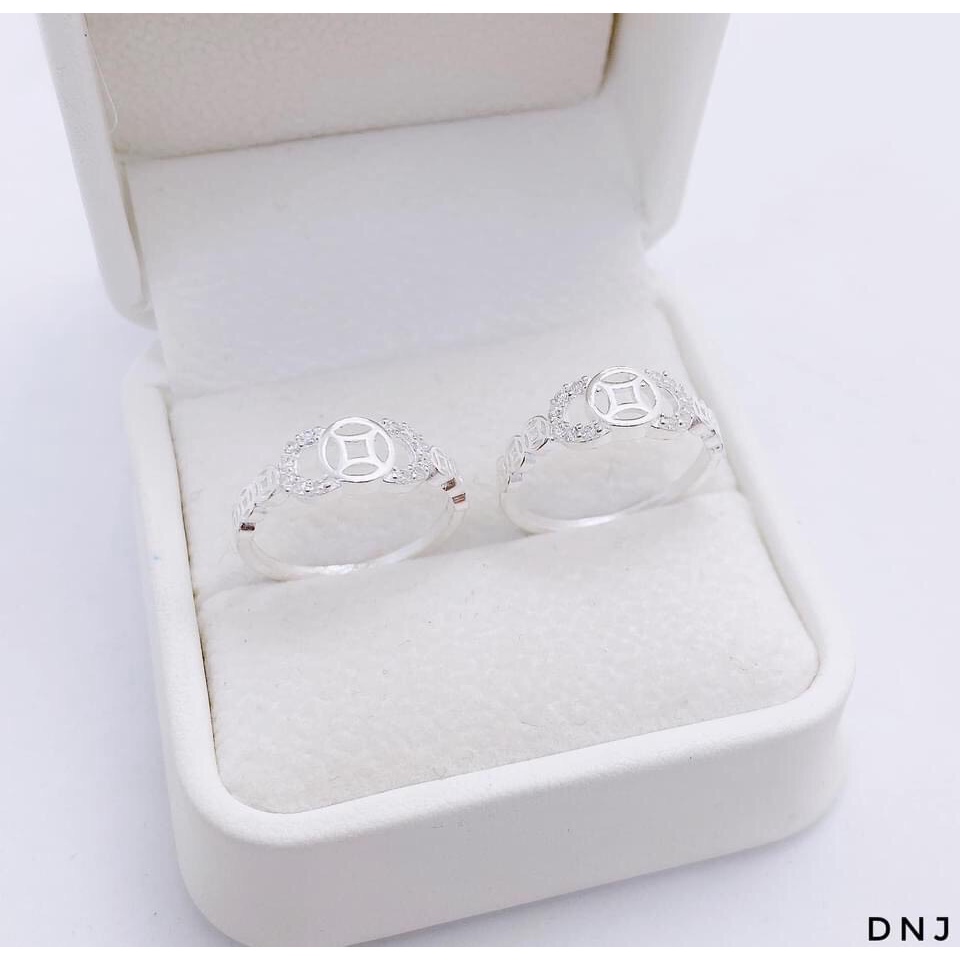 Nhẫn kim tiền bạc thật đính đá đồng xu - Kho sỉ bạc Nhất Linh