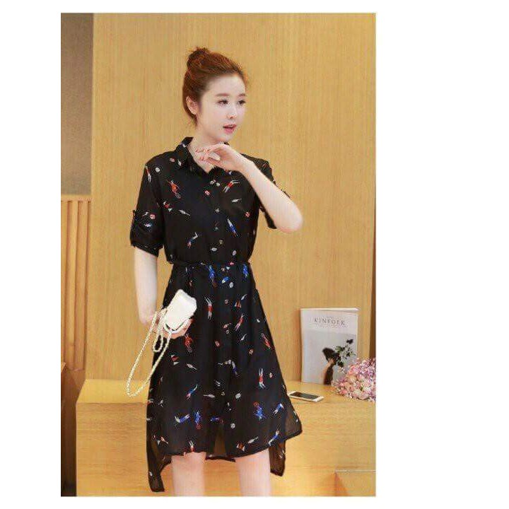 ĐẦM CỔ SƠ MI HỌA TIẾT XINH XẮN - HÀNG NHẬP KHẨU