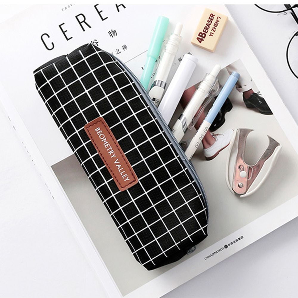 Túi đựng bút bằng vải canvas hình vuông họa tiết chấm bi kẻ ô lưới đơn giản dễ thương