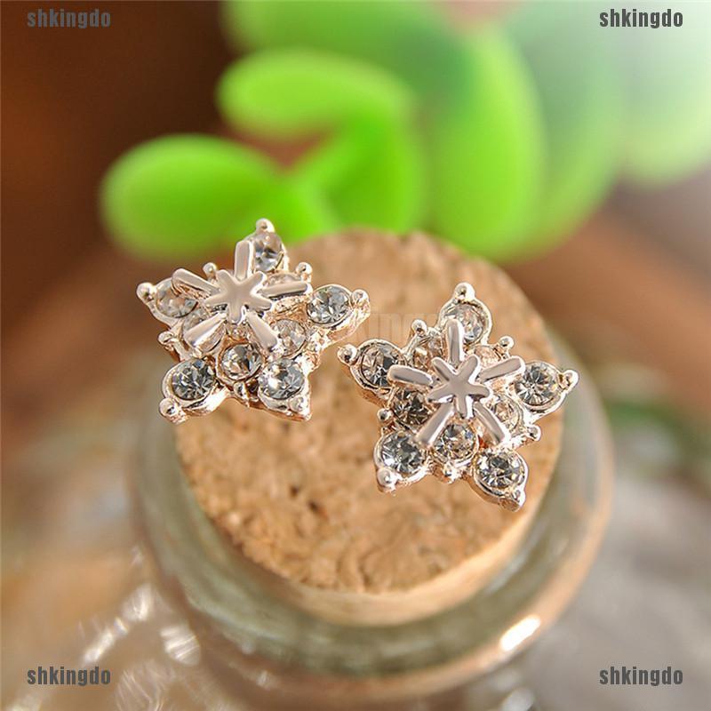 THINH Khuyên Tai Hình Hoa Tuyết Đính Đá Pha Lê Xinh Xắn Dành Cho Nữ