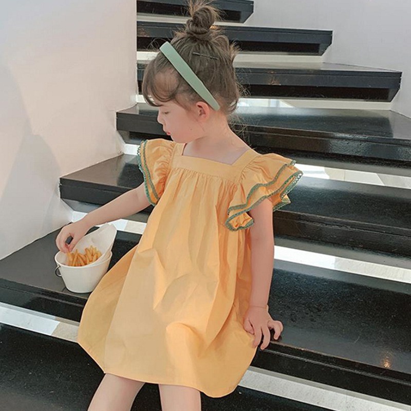 Đầm Xếp Ly Cánh Hoa Màu Sắc Trơn Kiểu Công Chúa Thời Trang Mùa Hè Cho Bé Gái Se7en